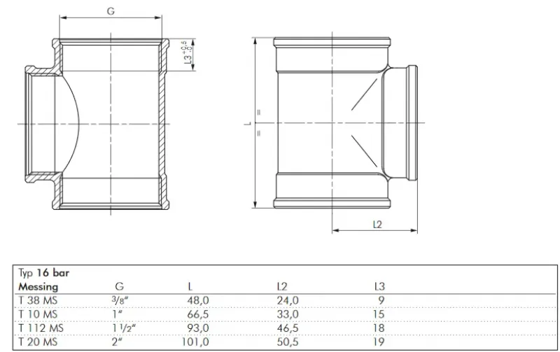 Detailansicht Geschmiedetes T-Stück aus blankem Messing mit drei Innengewinden (PN 16)